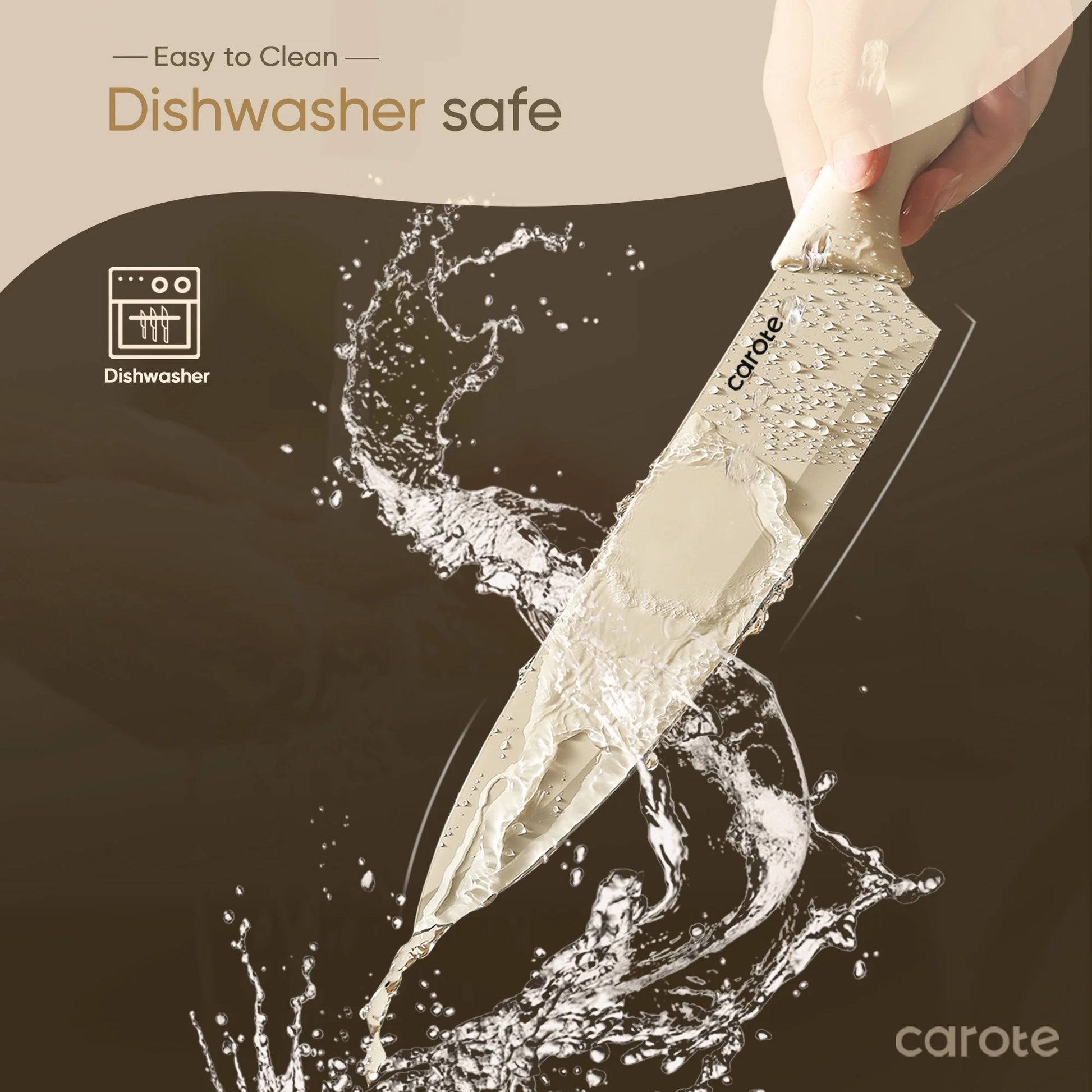 12-Piece Stainless Steel Kitchen Knife Set with Nonstick Ceramic Coating in Taupe