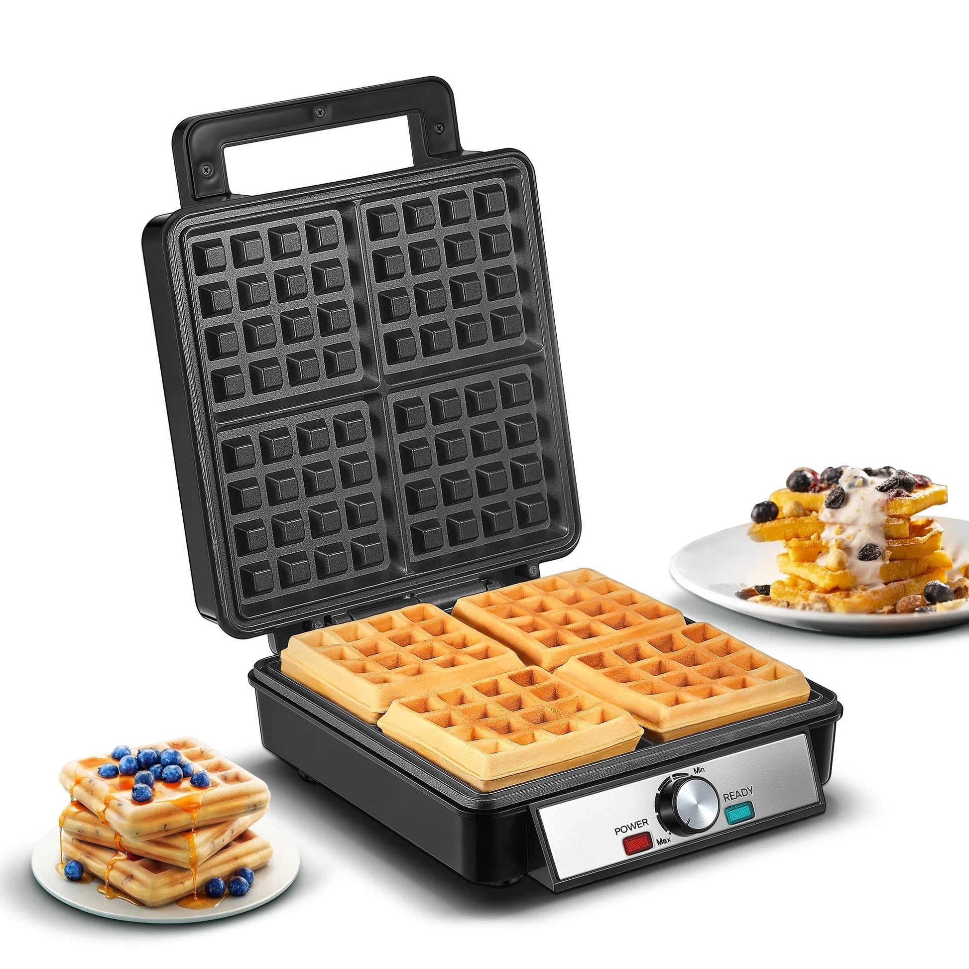 4-Waffle Electric Belgian Waffle Maker, Black Stainless Steel