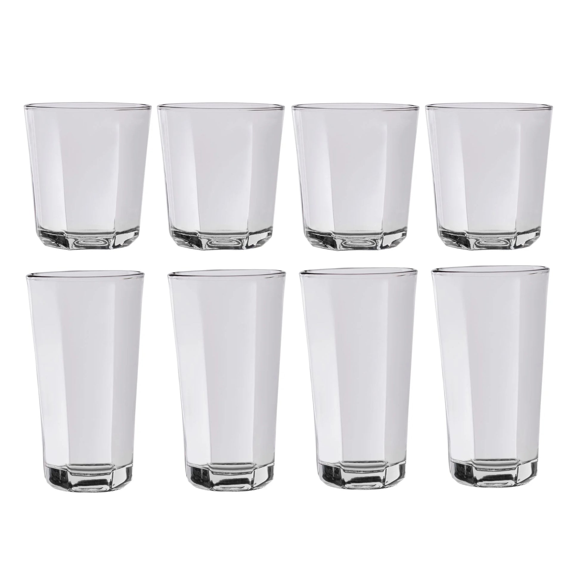 Leila Glass Drinkware, 12 Ounce & 16 Ounce, Set of 8