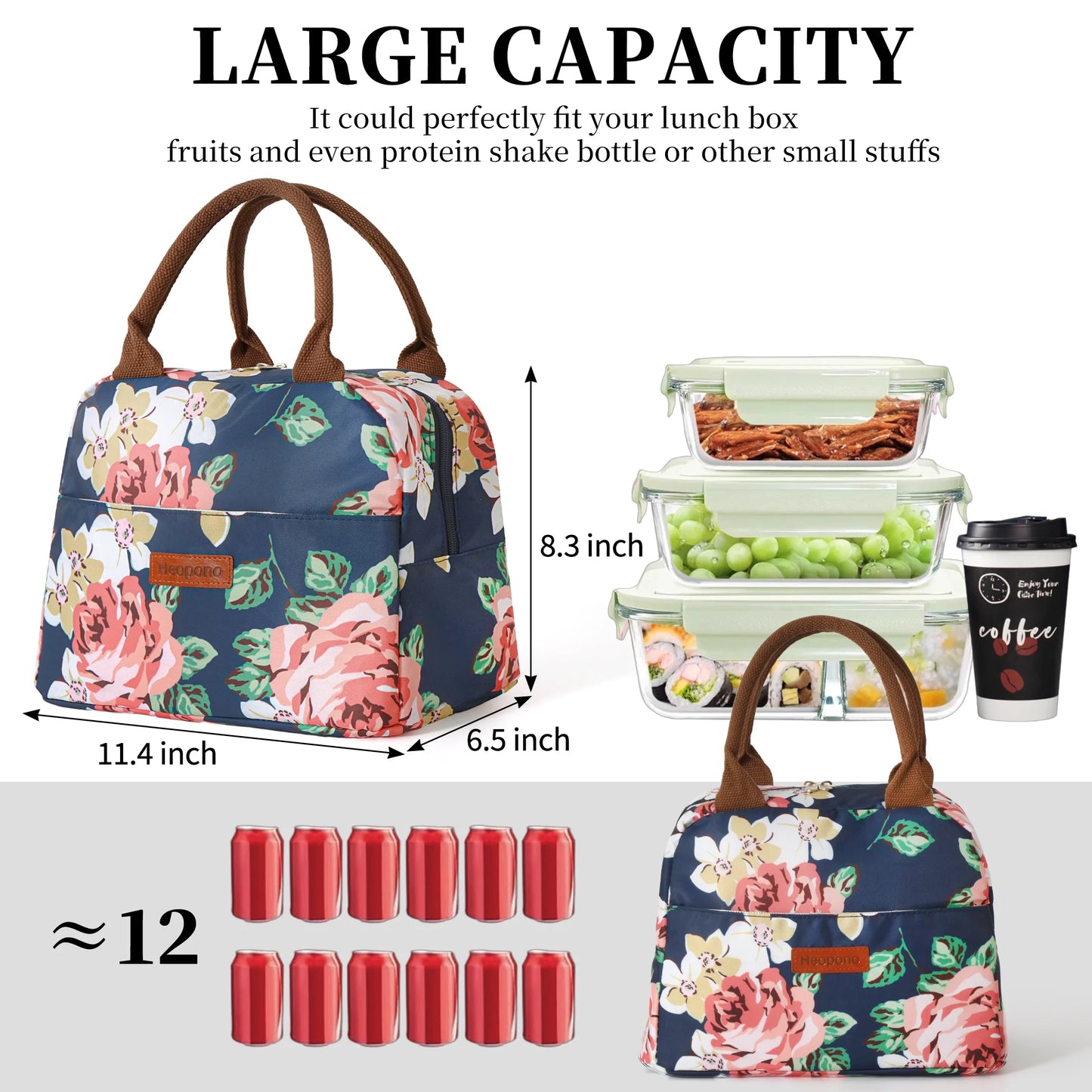 Reusable Lunch Boxes for Women Leakproof Lunch Boxes for Work Office Outdoor (Flower)