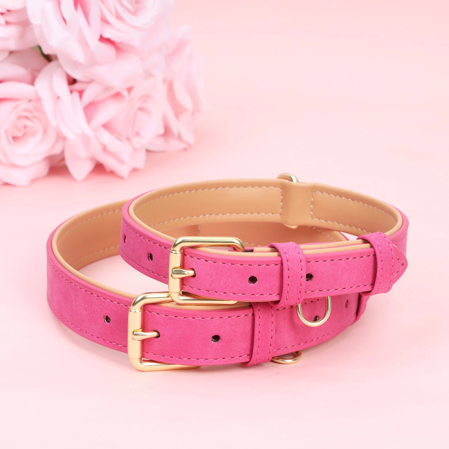 Heavy-Duty Soft Padded Leather Dog Collar for Medium Dogs (Hot Pink, Size M)
