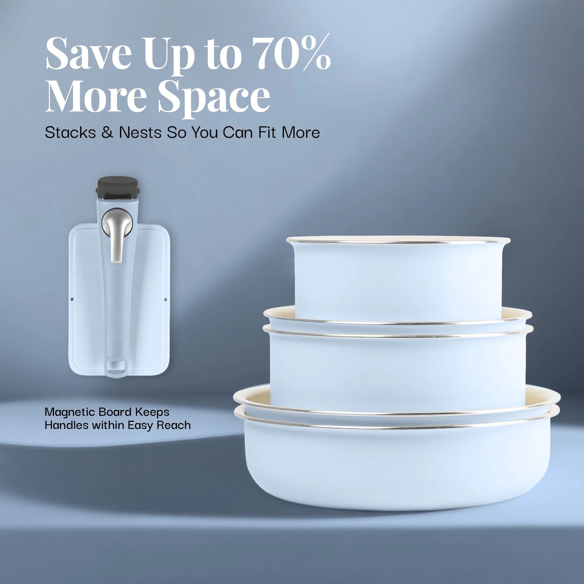 18-Piece Non-Stick Ceramic Cookware Set with Detachable Handles - RV Kitchen Essentials, Oven Safe, Blue