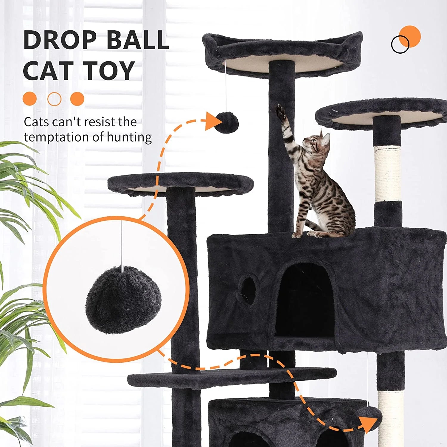 54-Inch Cat Tree Tower with Scratch Posts, Condo, and Toys in Dark Gray - Ideal for Active Cats