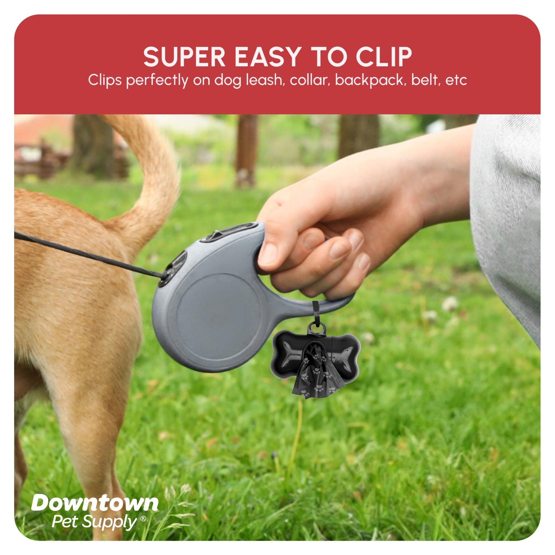 Dog Waste Bags with Complimentary Holder, Black Paw Print Design, 220 Count