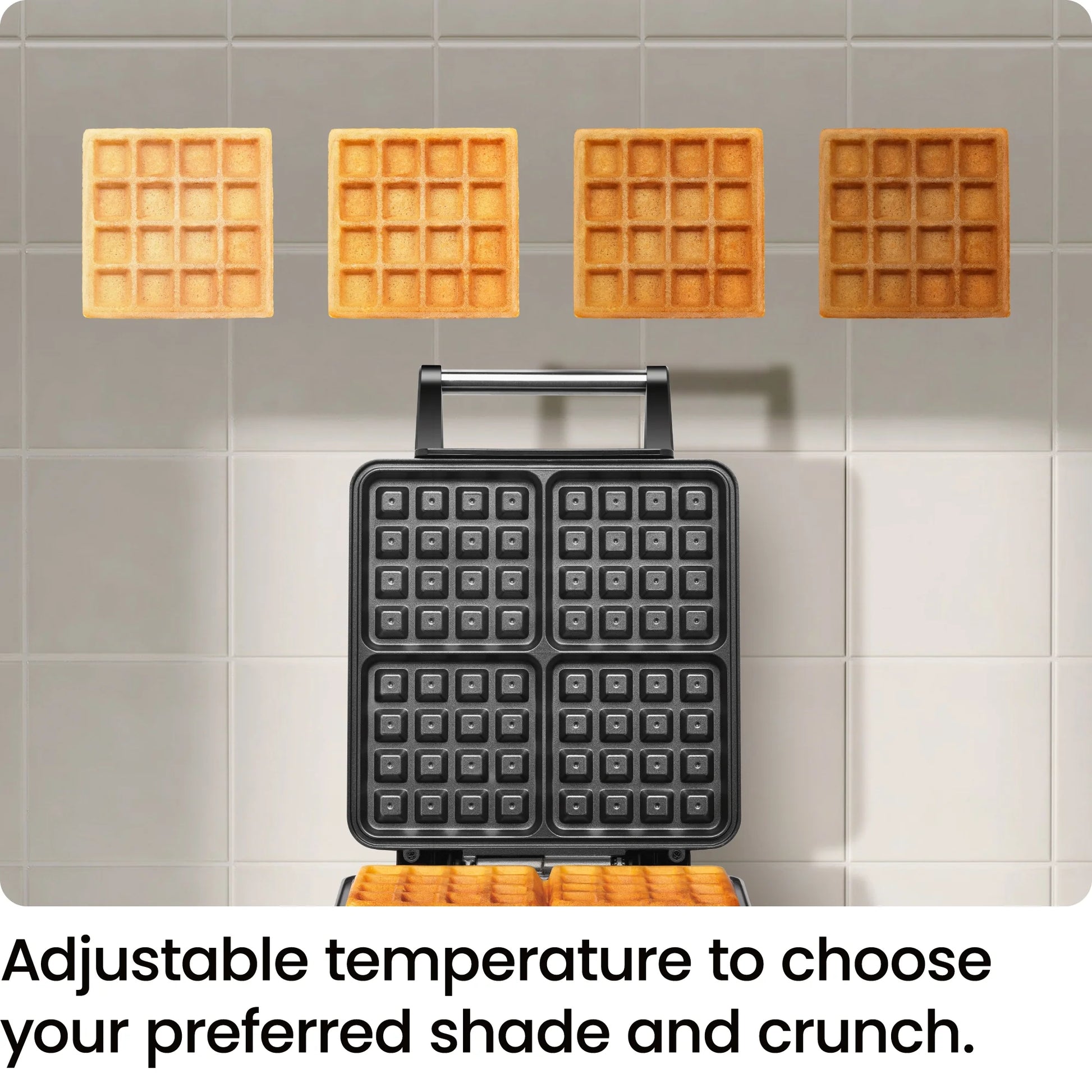 4-Slice Belgian Waffle Maker with Adjustable Temperature and Nonstick Plates - Black