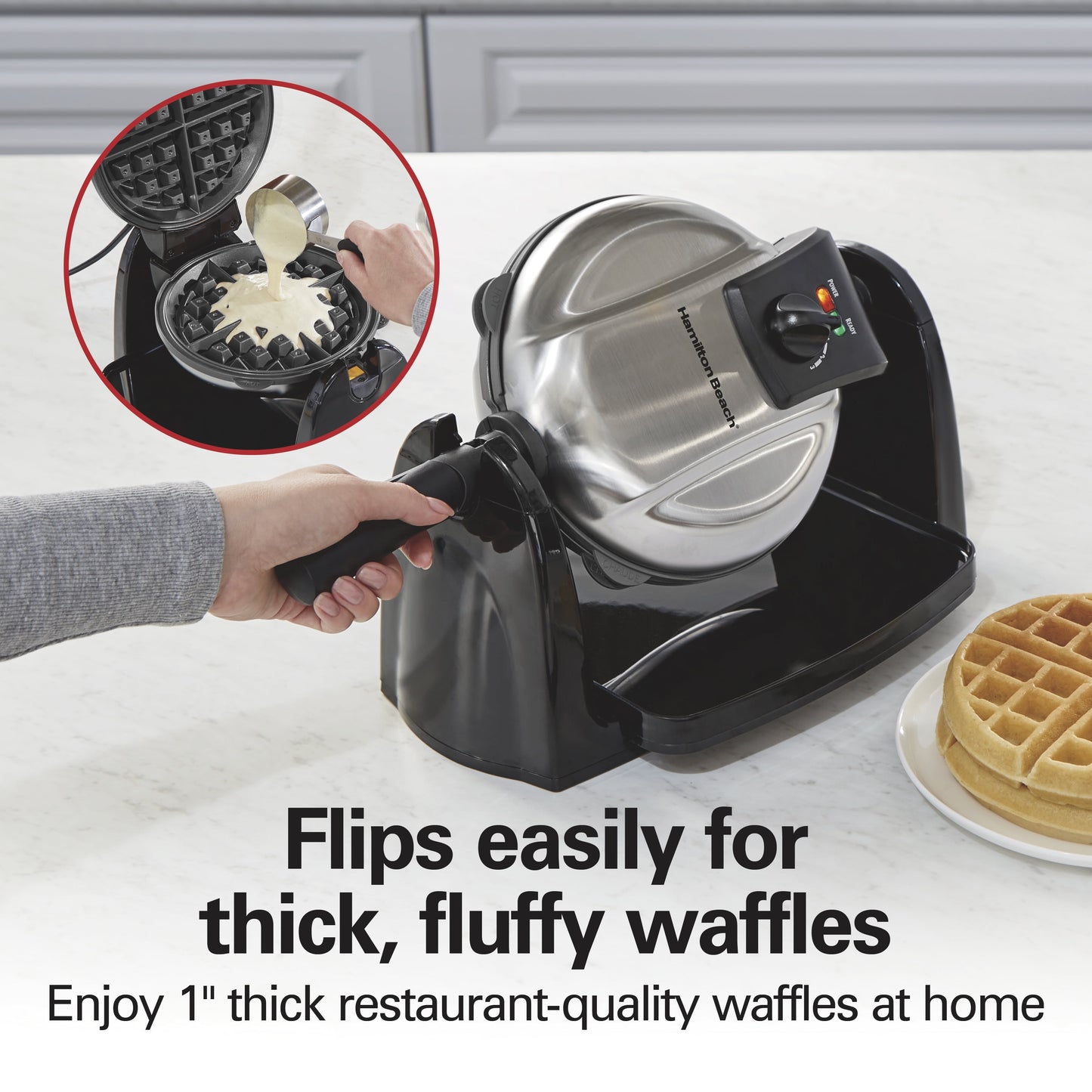Belgian Waffle Maker with Removable Grid, Stainless Steel