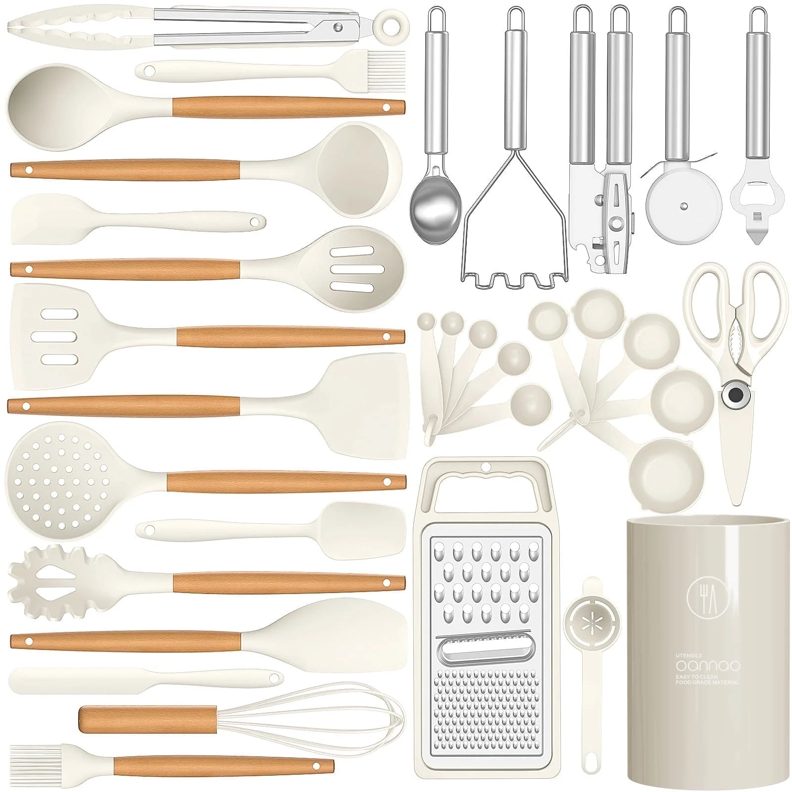 35 Silicone Cooking Utensils Set - 446°F Heat Resistant Silicone Kitchen Utensils for Cooking Sets, BPA FREE Kitchen Utensil Spatula Set for Non-Stick Cookware, Kitchen Gadgets (Cream White)