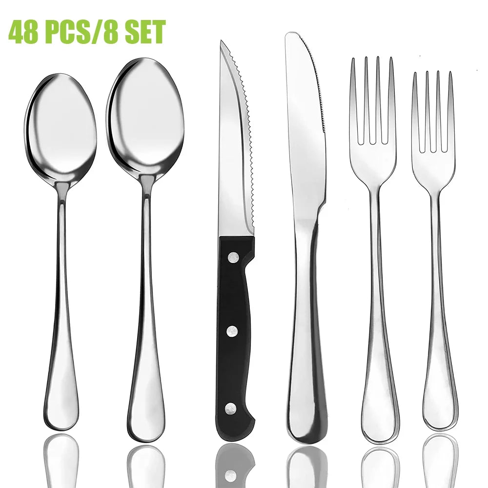 48-Pieces Silverware Set for 8, Stainless Steel Flatware Cutlery Utensil Set Forks and Spoons, Kitchen Tableware Set