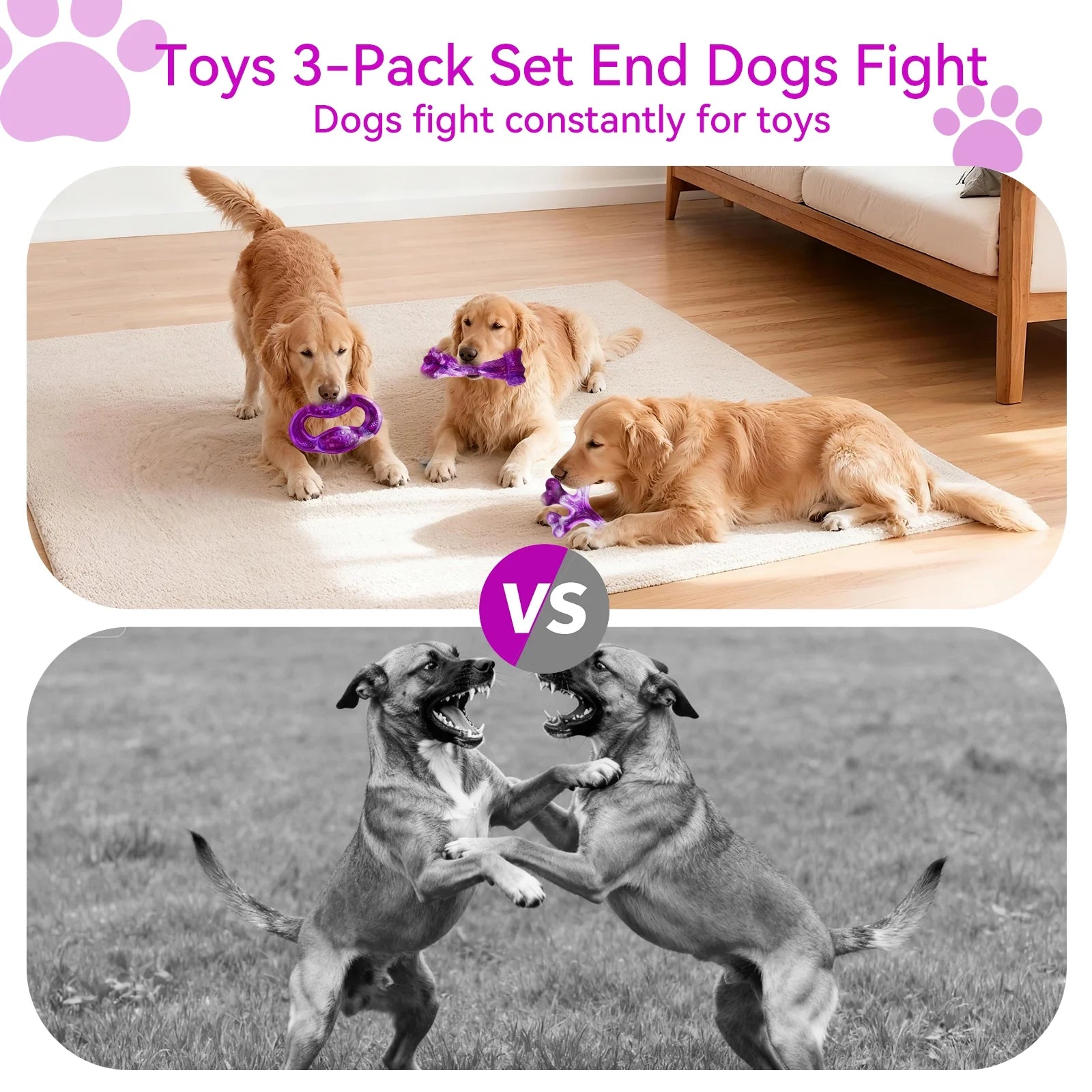 Durable Rubber Dog Chew Toys for Aggressive Chewers, 3-Pack with Meat Flavors (Bacon, Beef, Smoked) to Keep Dogs Engaged