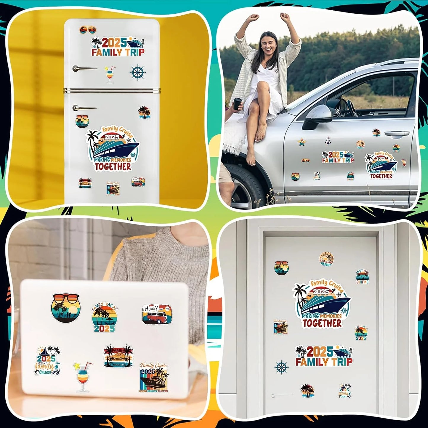 2025 Family Cruise Door Decorations - Magnetic Stickers and Decals for Cruise Ships, Cars, and Refrigerators