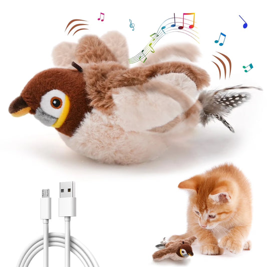 Interactive Rechargeable Cat Toy with Flapping Chirping Bird and Catnip for Indoor Cats
