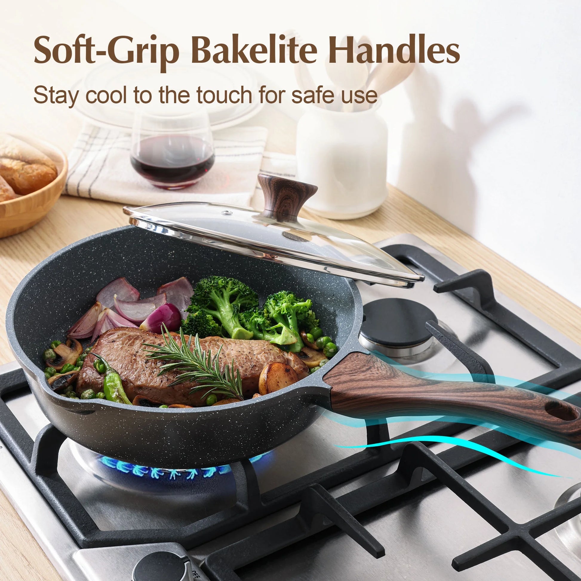 10-Piece Healthy Nonstick Cookware Set with Pot Protectors, Induction-Compatible Gray Cookware Set