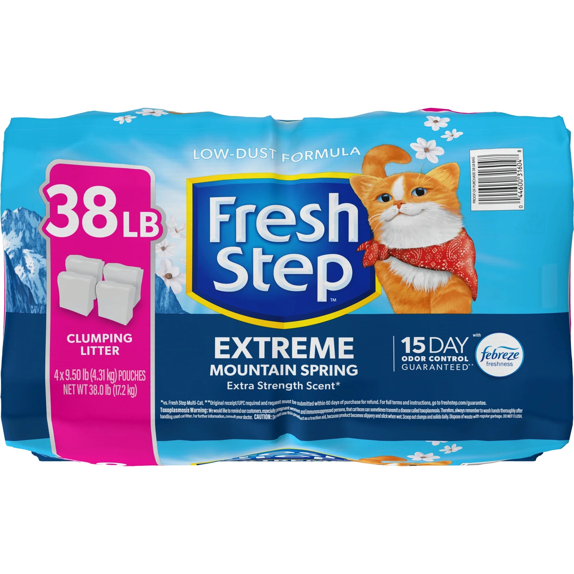 Extreme Scented Clumping Cat Litter with Febreze, Mountain Spring, 38 Lbs