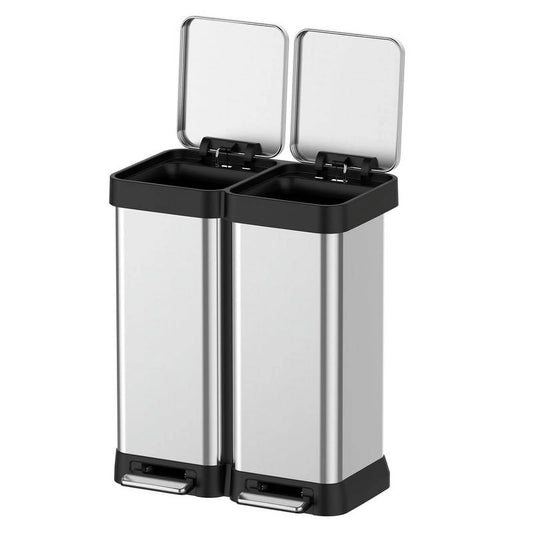 16 Gal Dual Garbage Can & Recycle Bin, 2 Compartments & 2 Pedal