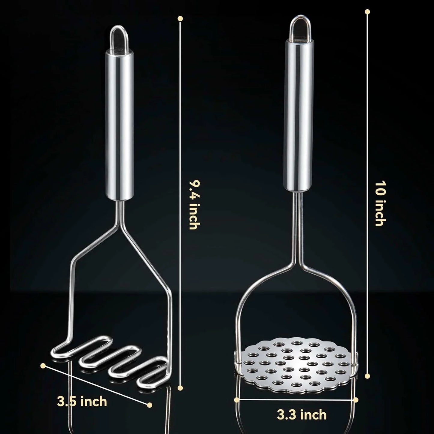 2 Pcs Potato Masher, Heavy Duty Stainless Steel Integrated Masher Kitchen Tool Wire Masher for Potatoes, Avocados, Beans, or Fruit & Vegetables