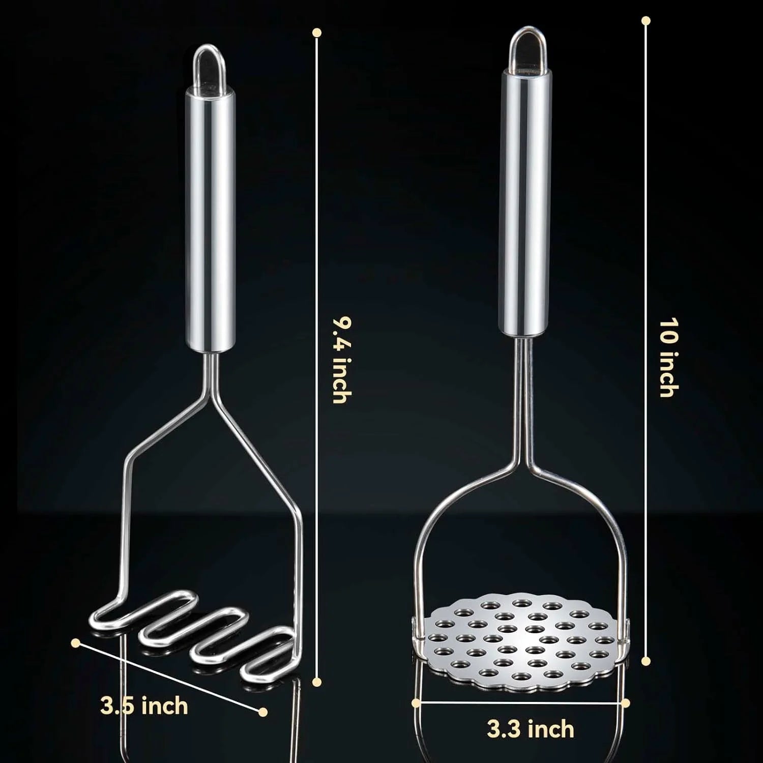 2 Pcs Potato Masher, Heavy Duty Stainless Steel Integrated Masher Kitchen Tool Wire Masher for Potatoes, Avocados, Beans, or Fruit & Vegetables