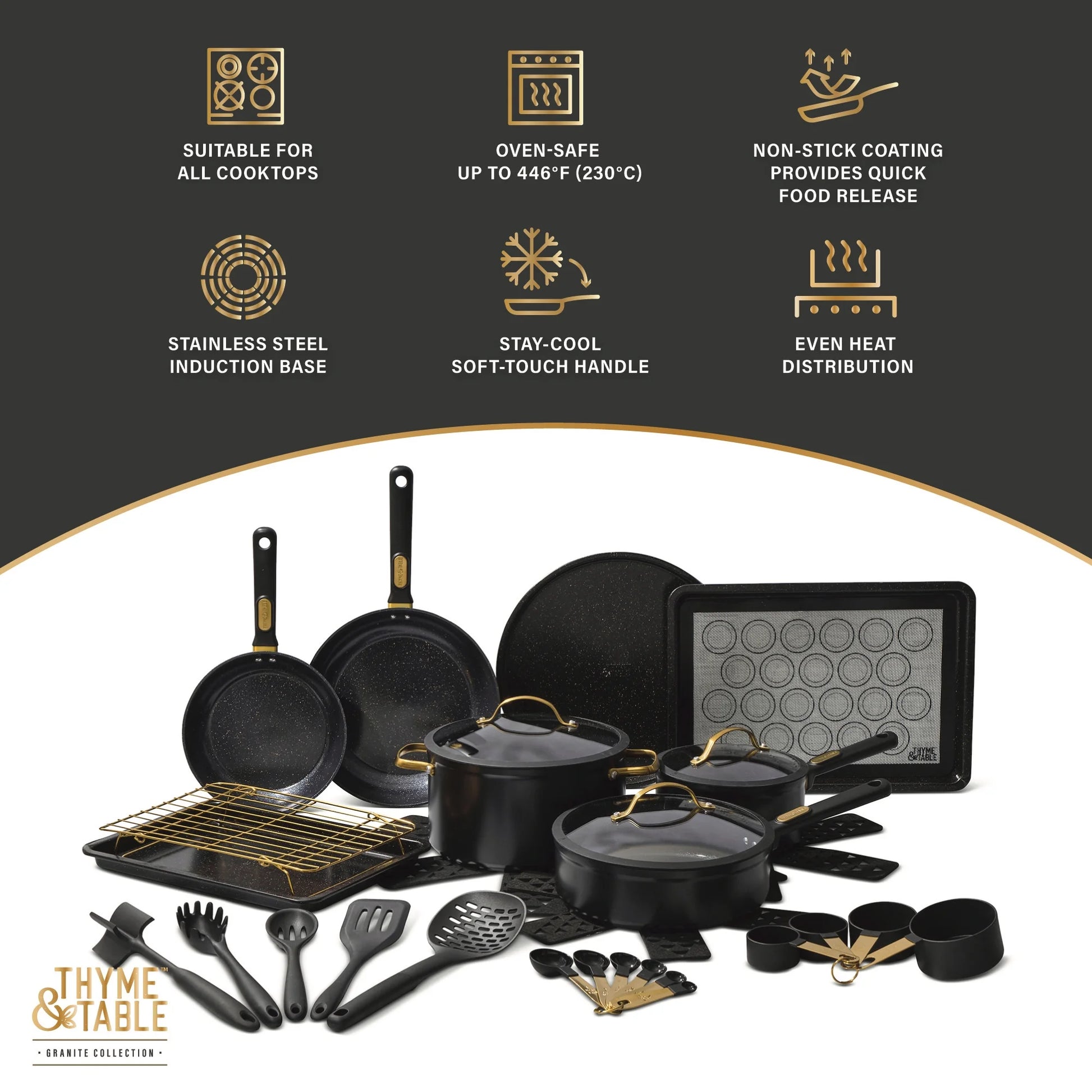 32-Piece Non-Stick Cookware Set in Black Aluminum and Ceramic