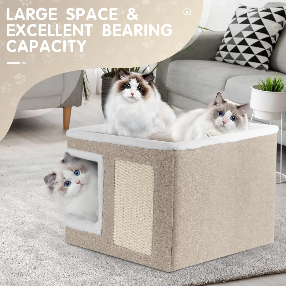 Indoor Pet Bed for Cats - Foldable Covered Kennel with Integrated Scratching Board, Ideal for Small Pets, Light Gray