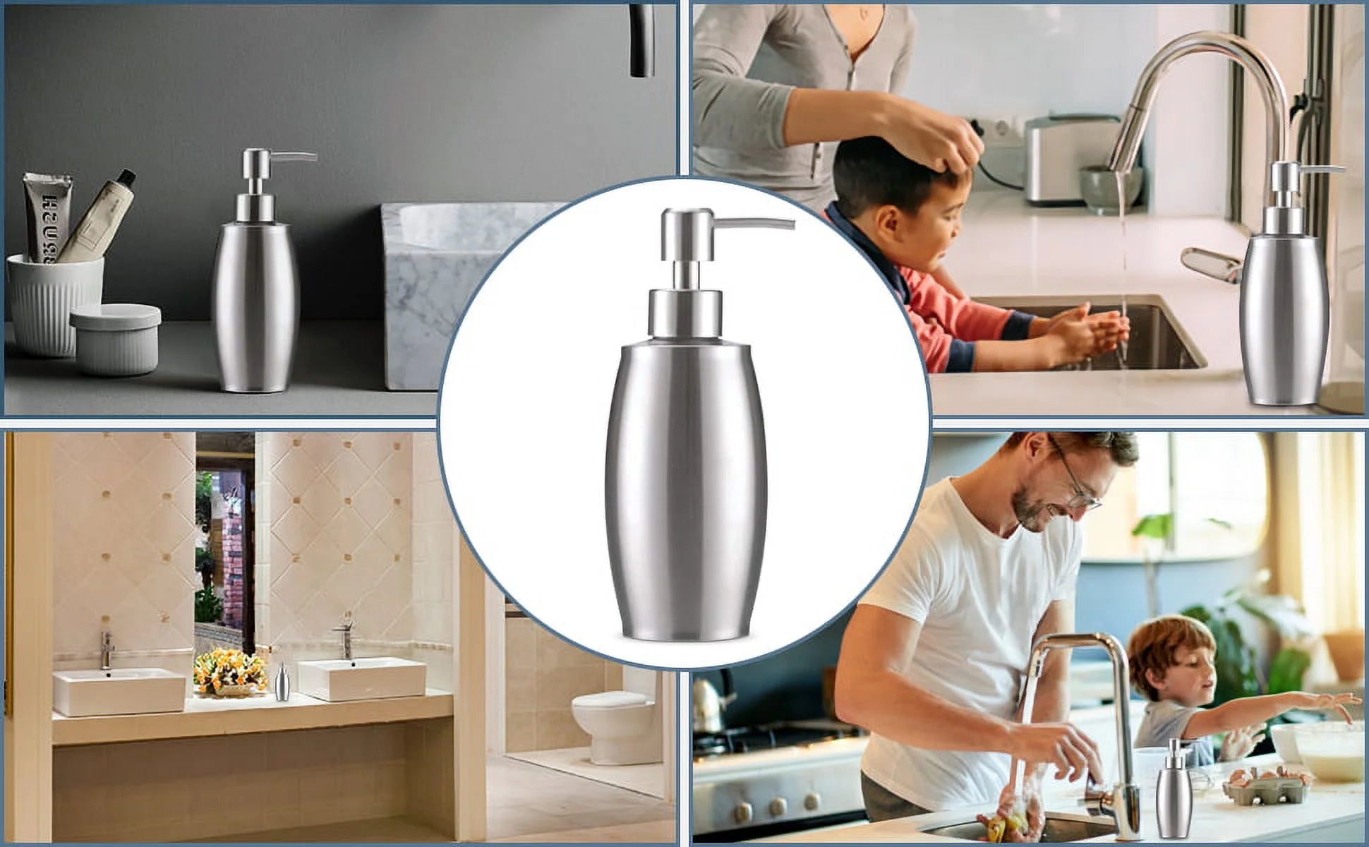 350Ml Refillable Liquid Soap Dispenser with Stainless Steel Pump,Brushed Nickel Soap Dispenser for Bathroom Kitchen Countertop Office