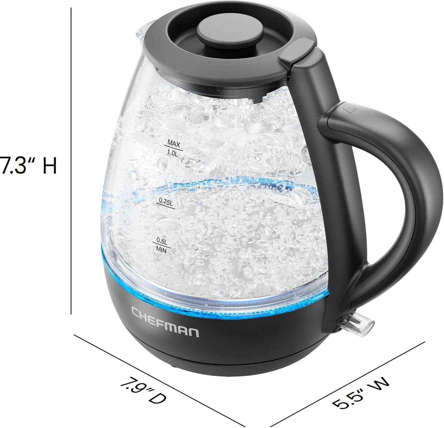 1L Electric Glass Kettle W/ LED Indicator Light, Automatic Shutoff - Black