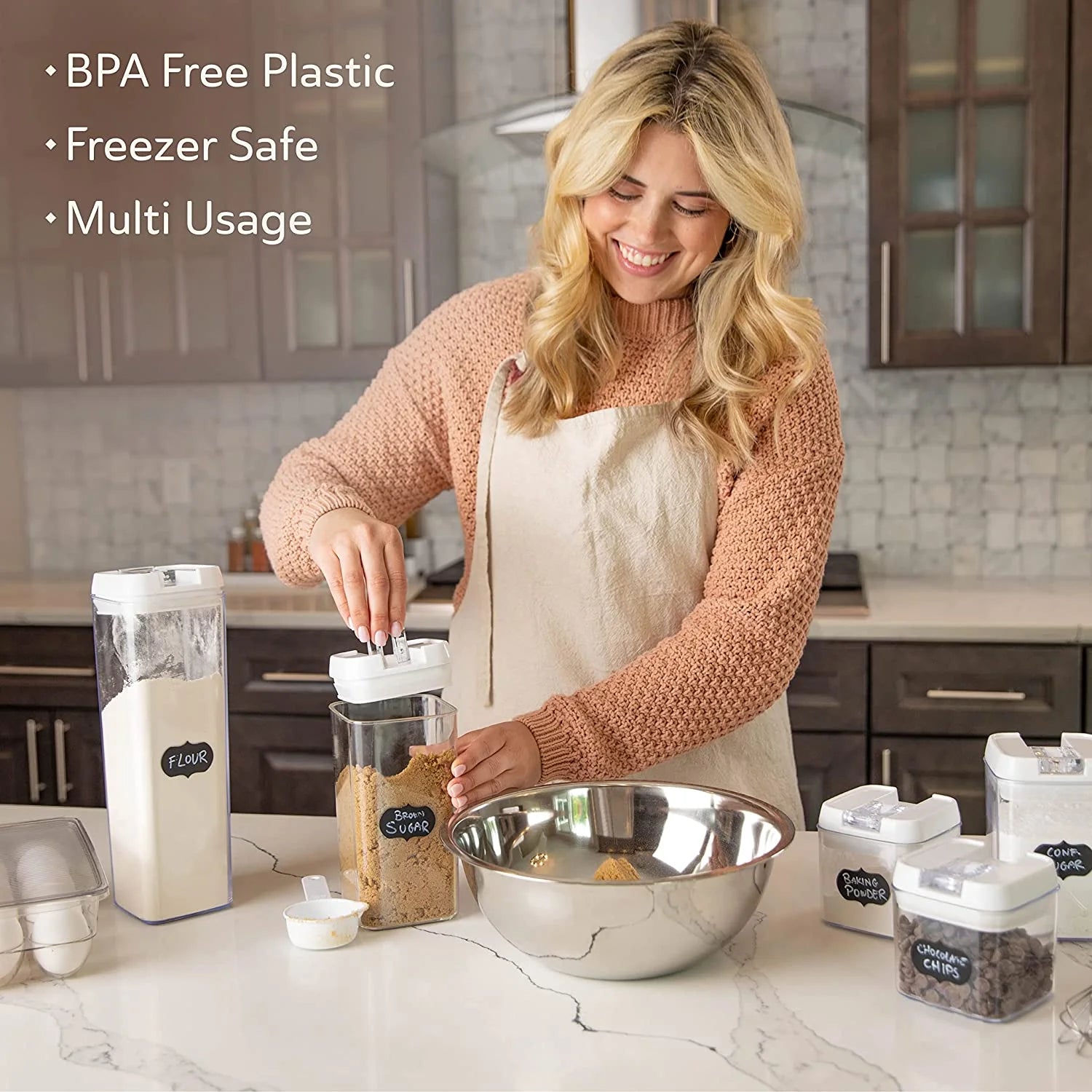 Airtight Food Storage Containers White, 7Pcs Plastic Cereal Containers with Easy Lock Lids for Kitchen Pantry, Organization and Storage, BPA Free -