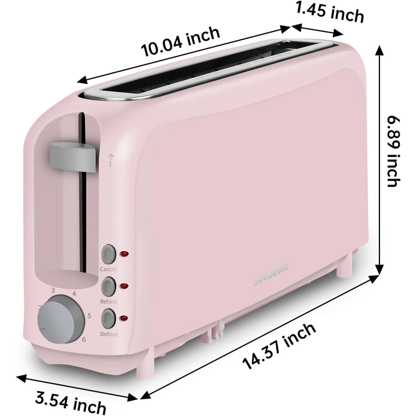 2-Slice Slim Toaster with 6 Shade Settings, Cancel, Reheat, Defrost Functions, 10" Long Slot, Auto Shut Off, and Removable Crumb Tray in Black