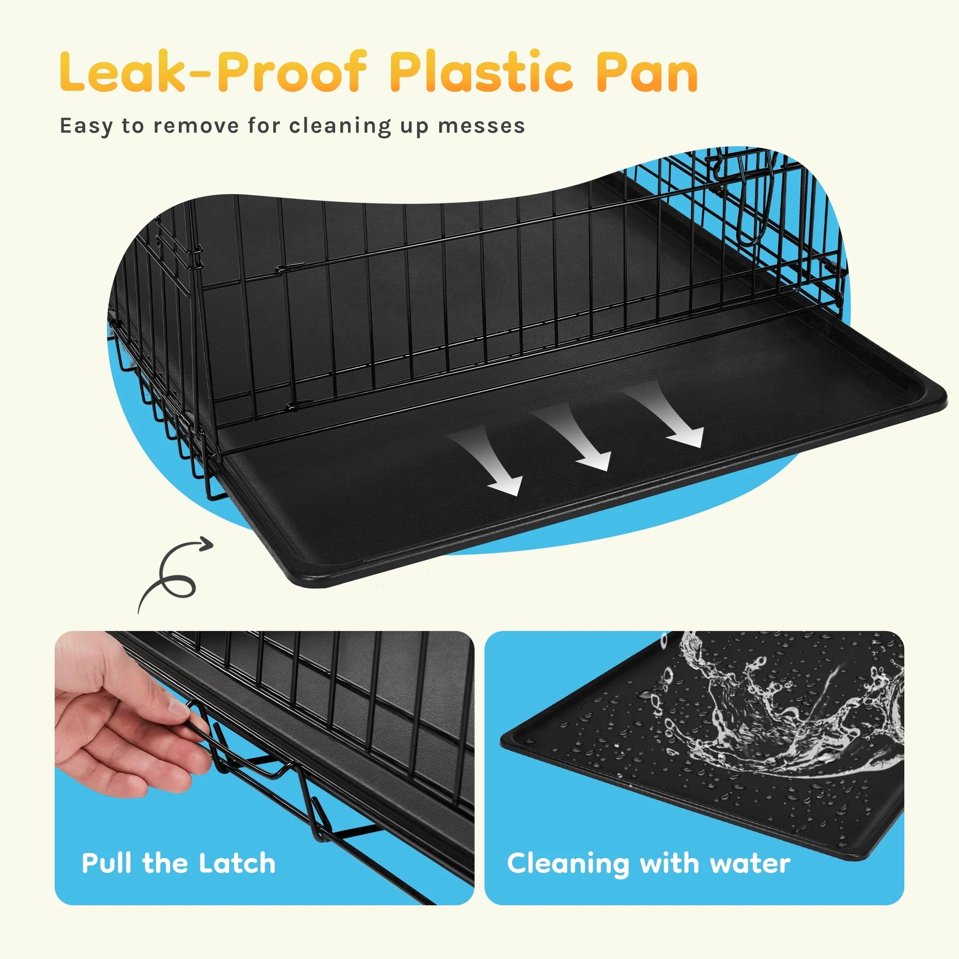 24-Inch Single-Door Folding Dog Crate with Leak-Proof Pan Tray, Portable Small Cage