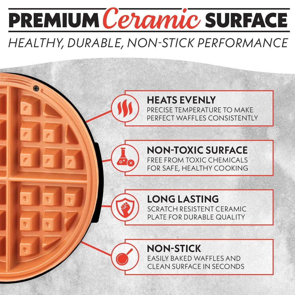 Belgian Waffle Maker Adjustable Browning, Nonstick Ceramic Plates, Stainless Steel