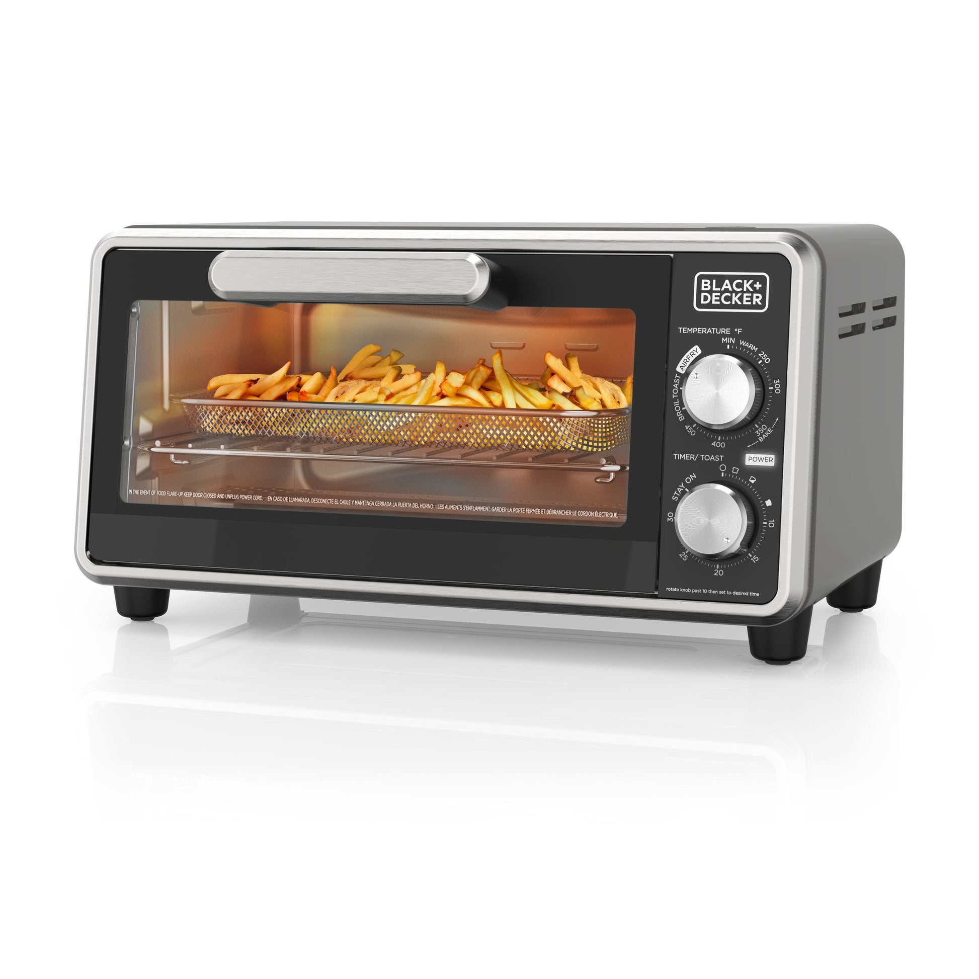 Black + Decker Crisp ‘N Bake™ PRO 4-Slice Air Fry Toaster Oven with Basket, Pan, Rack & Tray, Stainless Steel