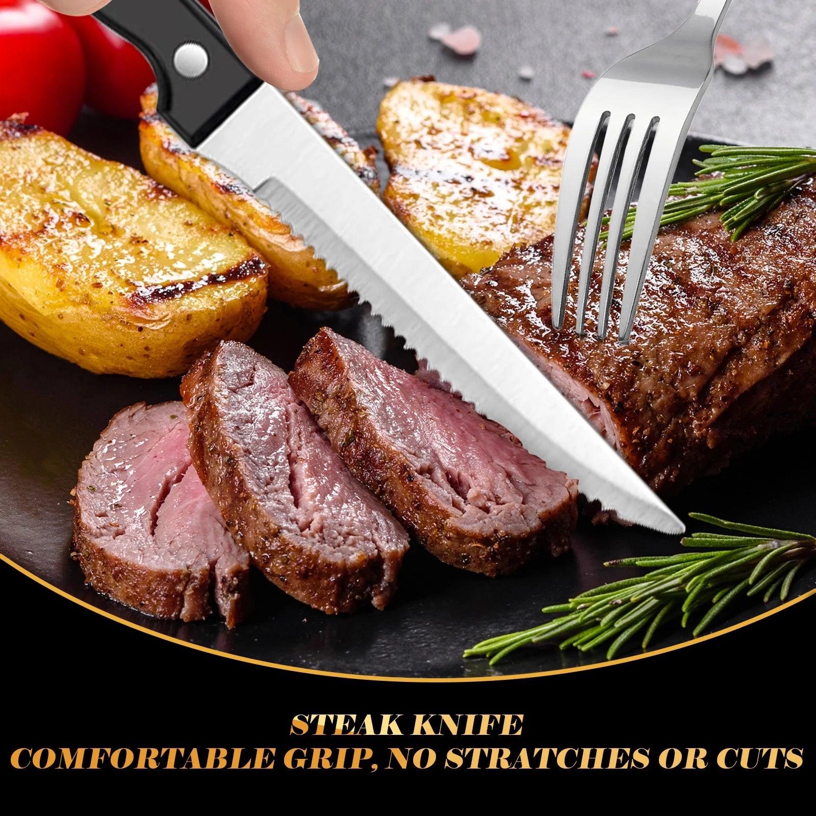 24 Piece Stainless Steel Flatware Set for 4, with Steak Knives, Mirror Polished Cutlery Utensil Set,Dishwasher Safe, Silver