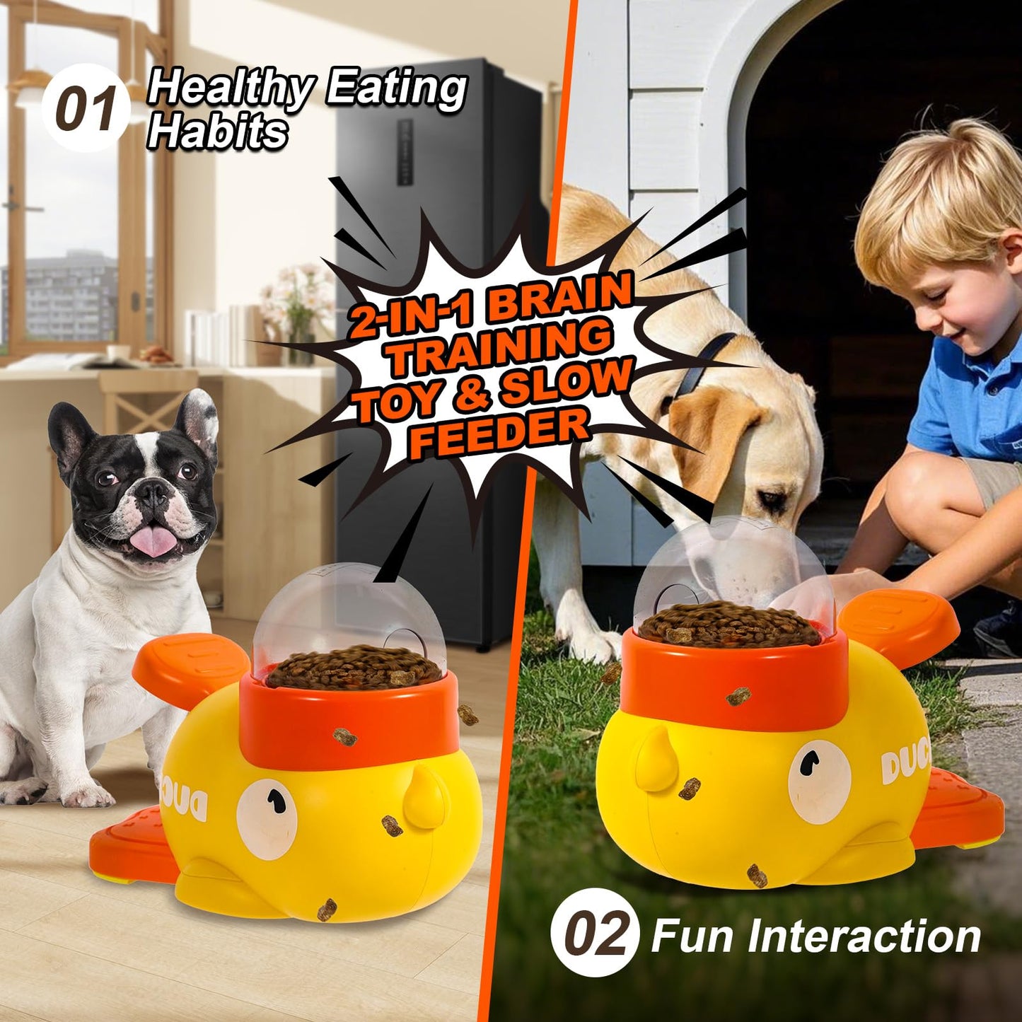 Fanosy Interactive Dog Toys Food Puzzle Slow Feeder, Cat Treat Dispenser Toy Duck-Shaped Enrichment Toy for Small Medium Dogs and Cats, IQ Training and Exercise Small Animal Bowls