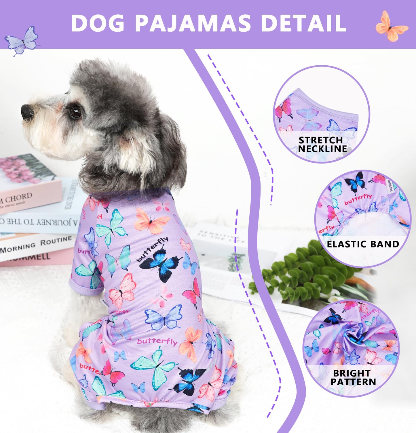 Dog Pajamas Spring Summer Dog Clothes for Small Medium Dogs Girl Boy Cute Soft Puppy Pjs Clothes Doggie Onesies Cat Pet Outfit(Violet,XS)