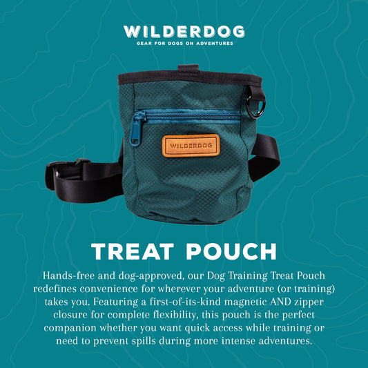 Wilderdog Dog Training Treat Pouch with Magnetic and Zipper Closure, Carabiner Attached, Adjustable Waist Strap - Green