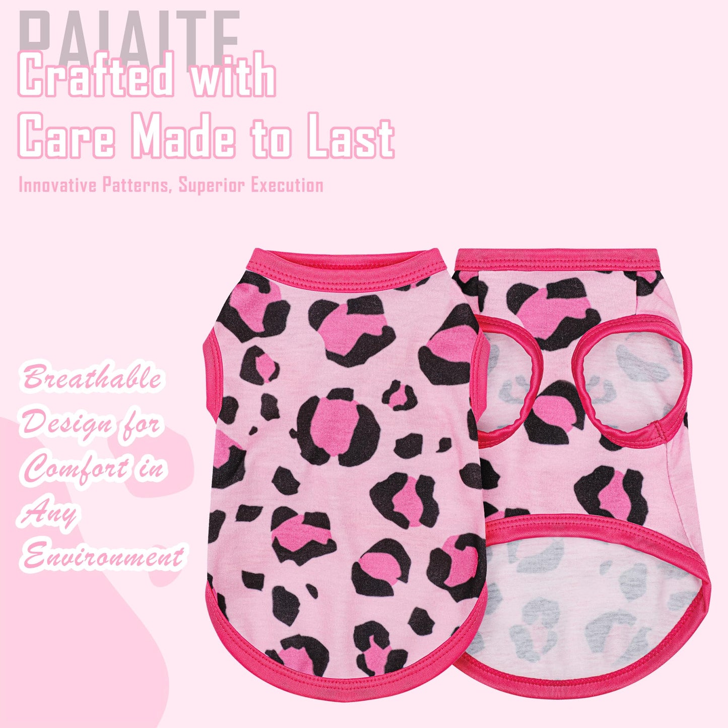 Adorable Pink Leopard Dog Shirt: Lightweight Polyester Cartoon Puppy Vest, Small Medium & Large Dog T-Shirt, Summer Pet Clothes, Cute Dog Apparel, Breathable Dog Tank Top XS