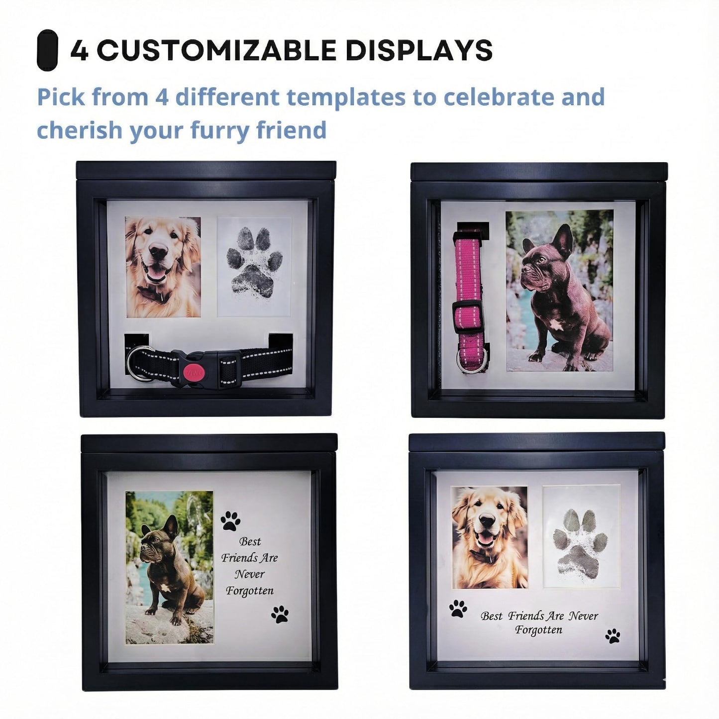 OtterPets Dog Urn for Ashes, 4 Customizable Displays with Paw Print Ink Kit and Flannel Bag, Pet Urns for Dogs Ashes, Pet Cremation Box, Cat Urn for Ashes, Dog Ashes Keepsake (Black)