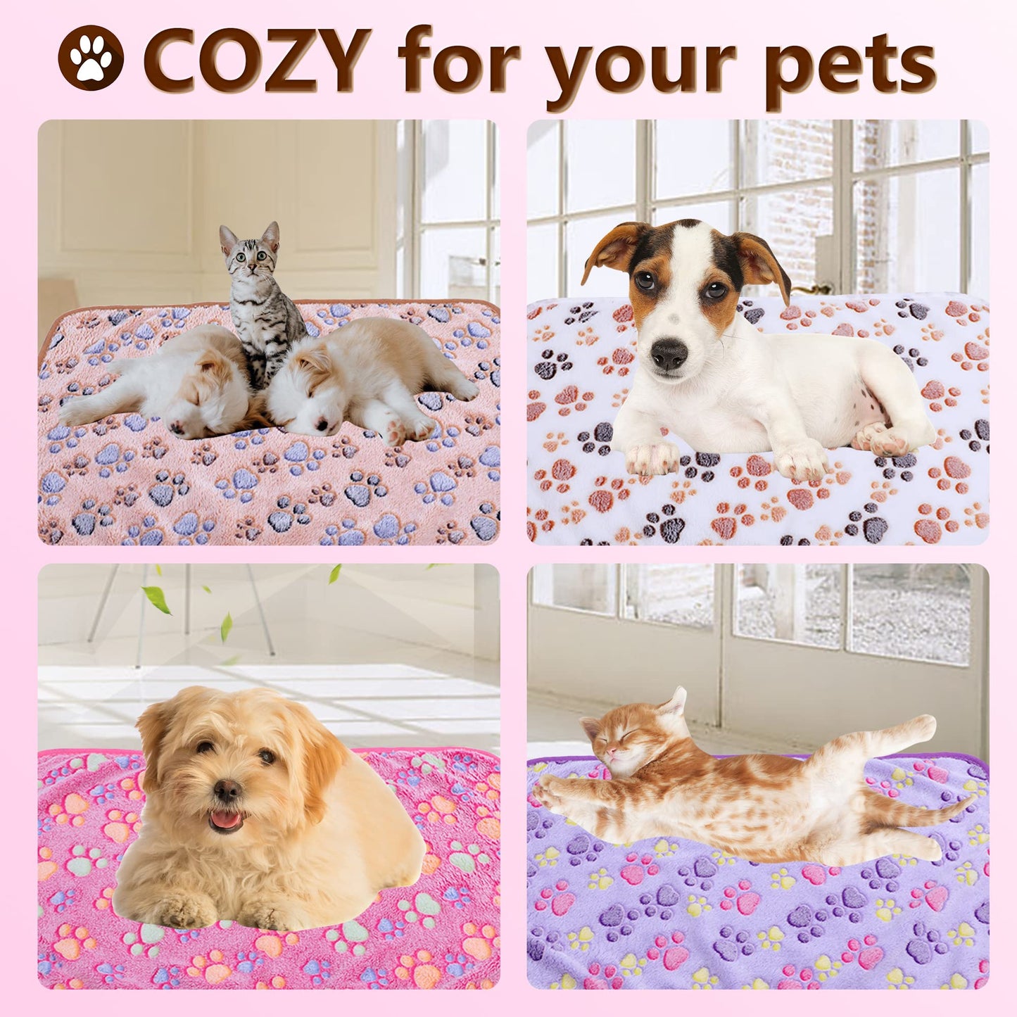 UTTPLL Blanket-Machine-Washable-Premium-Shedding Soft Warm Dog Blankets Puppy Essentials Animals Cat Fleece Fluffy Flannel Throw Pet Dog Gifts Cute Paw Purple Small