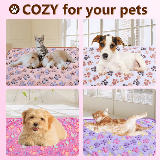UTTPLL Blanket-Machine-Washable-Premium-Shedding Soft Warm Dog Blankets Puppy Essentials Animals Cat Fleece Fluffy Flannel Throw Pet Dog Gifts Cute Paw Purple Small