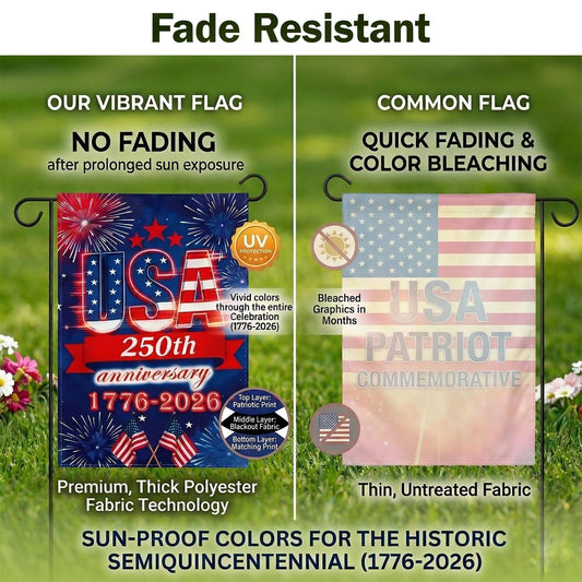 250 Anniversary USA Garden Flag - 250 Years of Freedom Double Sided 3-Ply American Patriotic Flags 1776-2026, UV Protection Fade Resistant 12x18 Inch Yard Flag Commemorative Merchandise for Outdoor Celebration