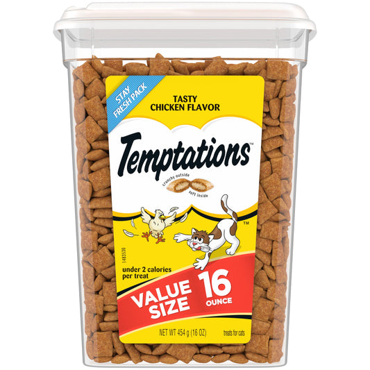 TEMPTATIONS Classic Crunchy and Soft Cat Treats Tasty Chicken Flavor, 16 Ounce (Pack of 1)