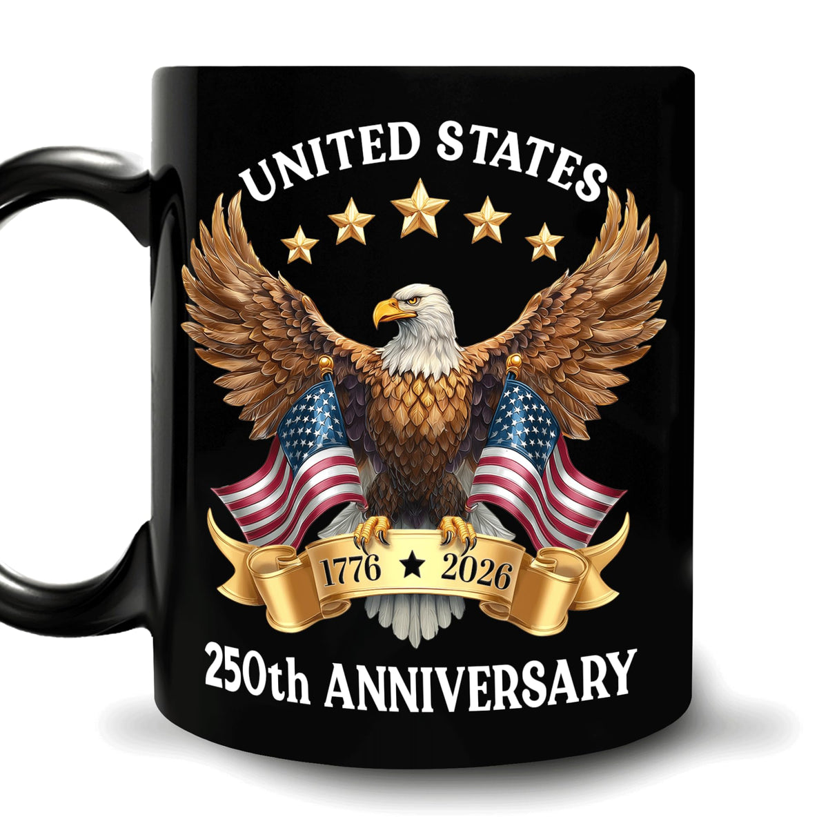 Hyturtle 250th Anniversary of America Coffee Mug, 250th Anniversary USA Mug, US Eagle Gifts for Men, Women, American Flag 1776-2026 Patriotic Keepsake, American USA Flag Black Coffee Tea Cup