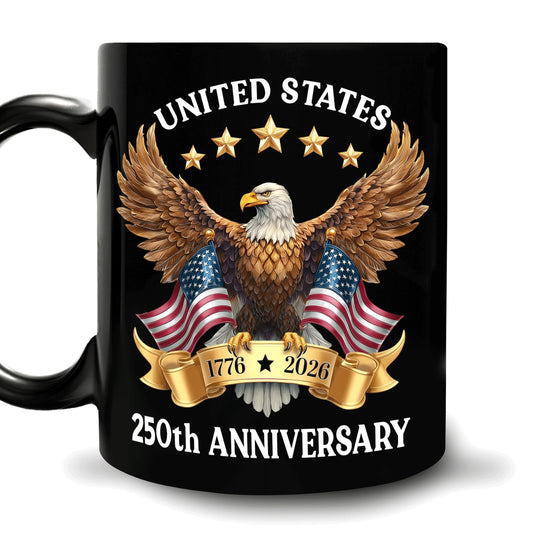 Hyturtle 250th Anniversary of America Coffee Mug, 250th Anniversary USA Mug, US Eagle Gifts for Men, Women, American Flag 1776-2026 Patriotic Keepsake, American USA Flag Black Coffee Tea Cup