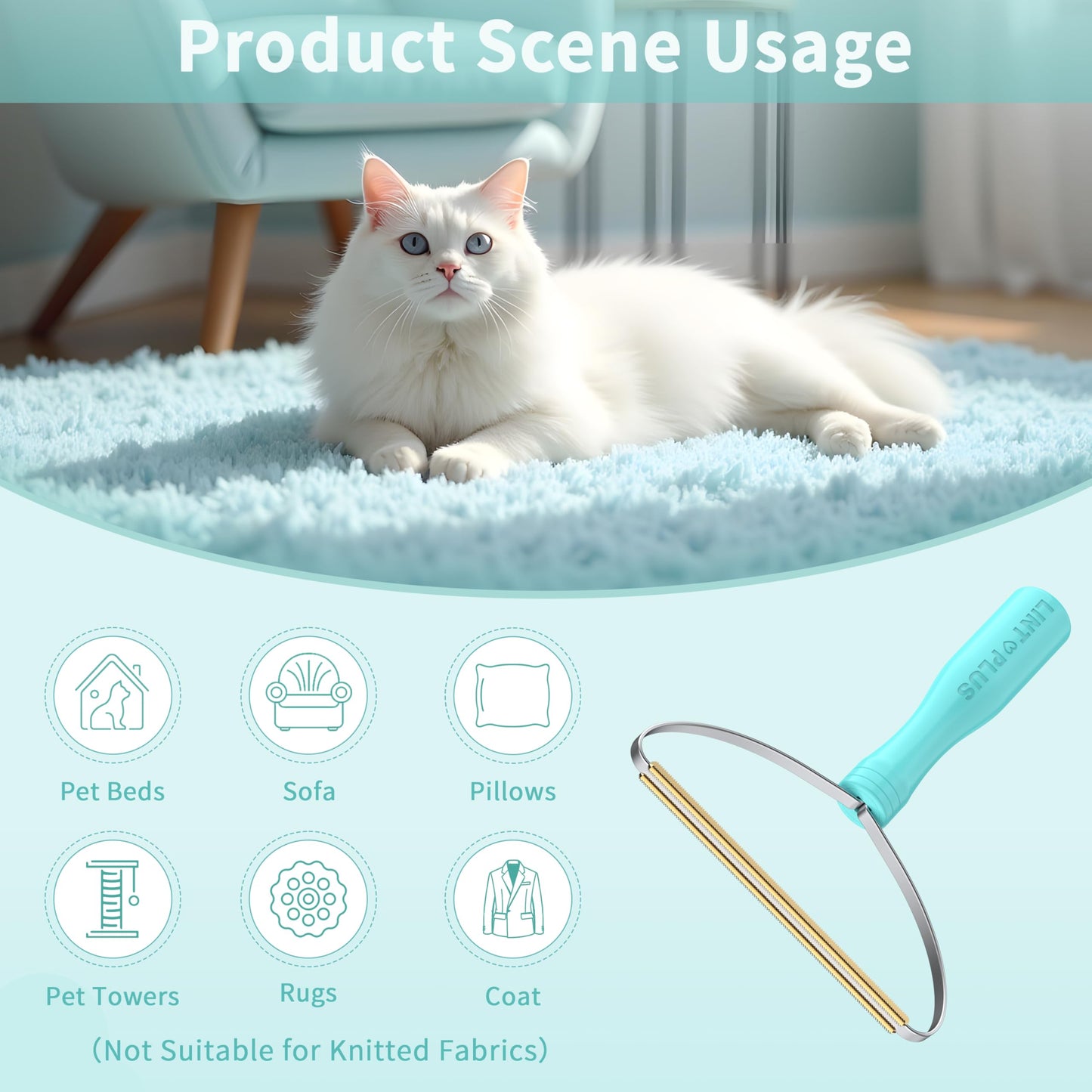 Deep Cleaner Pro Pet Hair Remover-Special Cat Hair Remover Multi Fabric Edge and Carpet Rake Scraper by LINTPLUS-Dog Hair Remover for Rugs,Couch & Pet Towers-Easy to Every Hair!