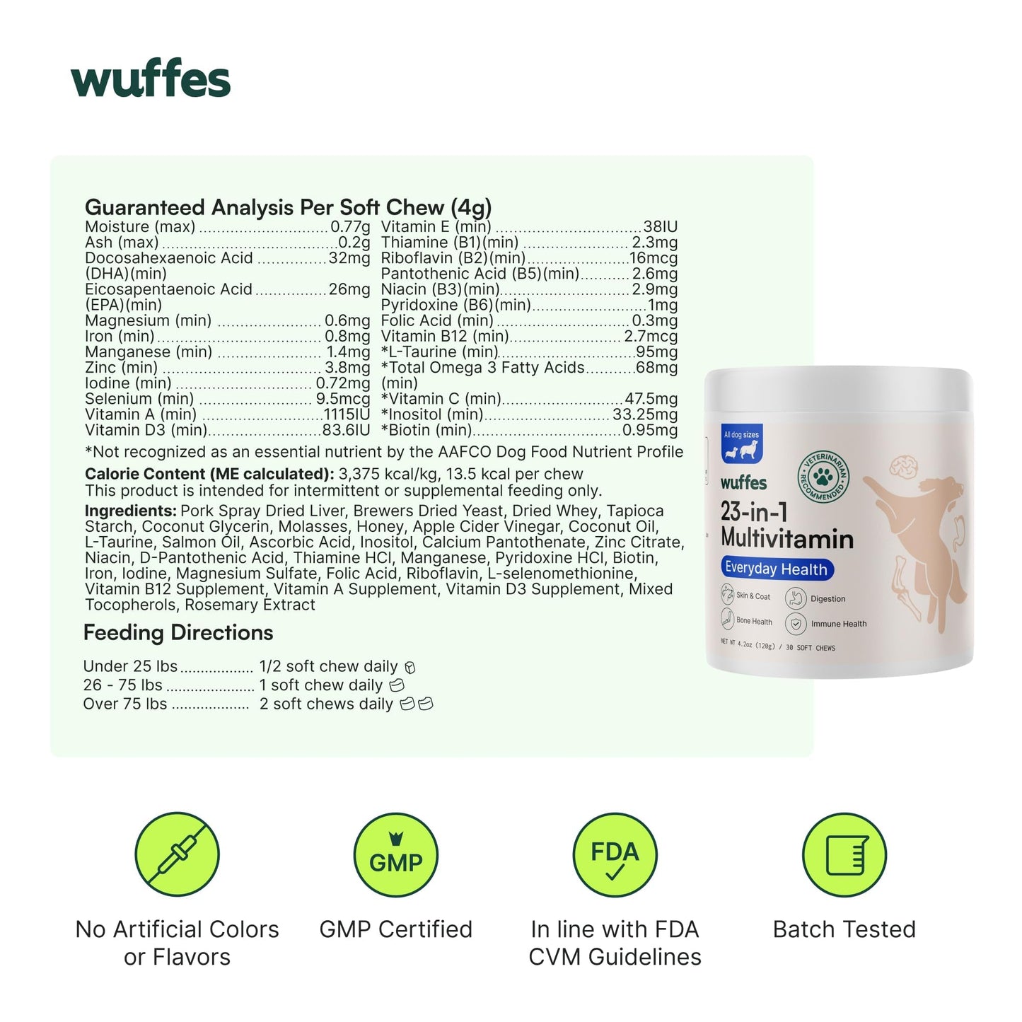 Wuffes 23-in-1 Chewable Dog Multivitamin&Supplements - Dog Multivitamin for Small&Large Breed - Pet Vitamins and Minerals for Coat, Heart, Hips&Joints, Digestion&Immune System, 30 Soft Chews (23-in-1)