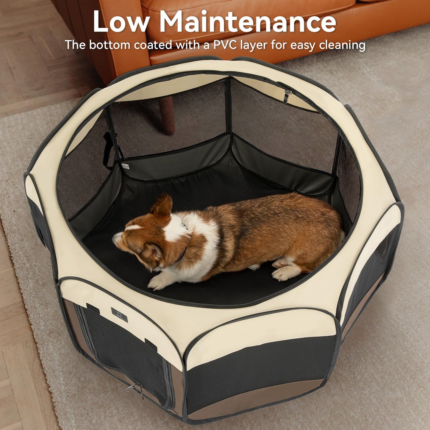 A4Pet Portable Foldable Pet Playpen, Dog Playpen Indoor/Outdoor - Ideal for Puppies, Cats, Rabbits - Removable Zipper & Collapsible Travel Bowl