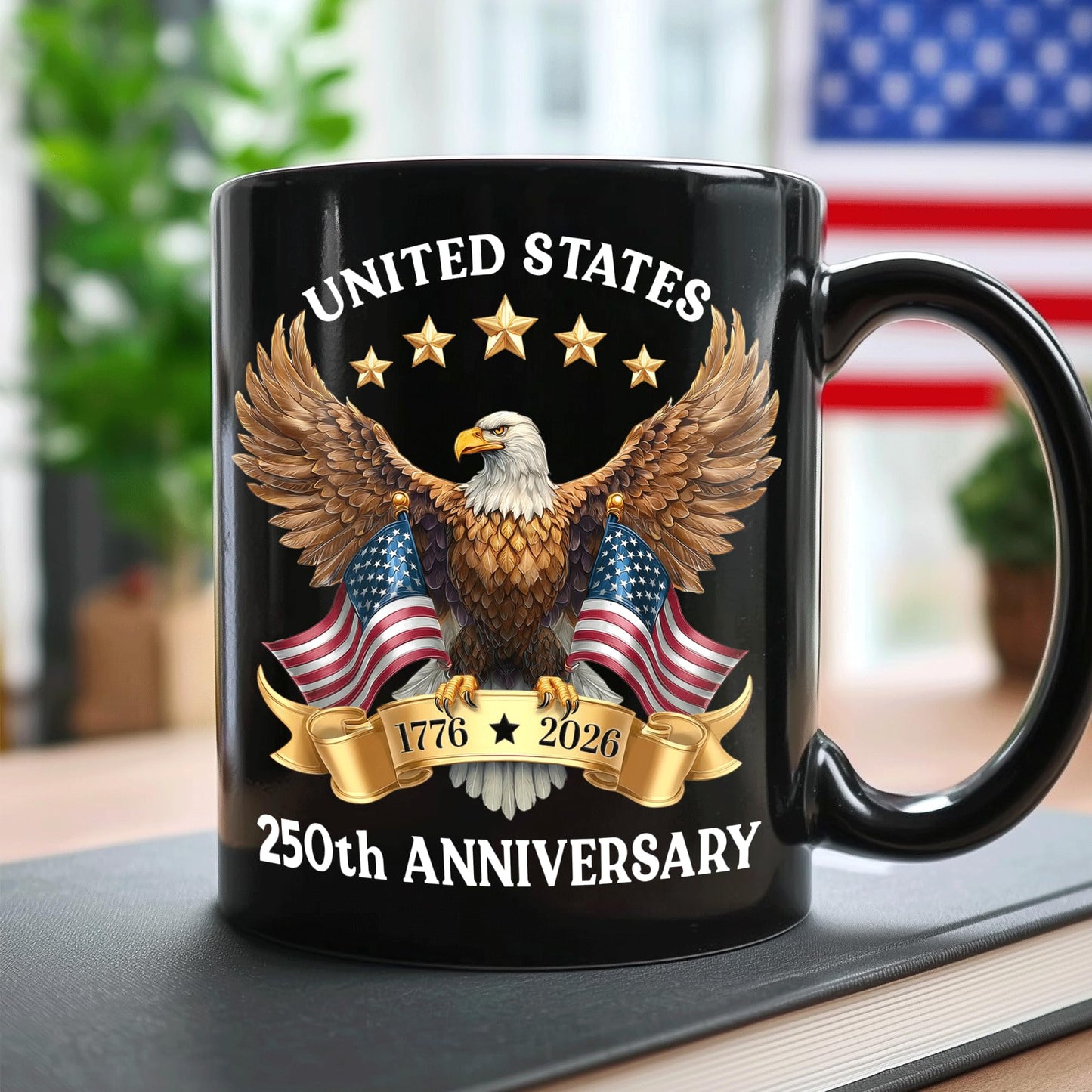 Hyturtle 250th Anniversary of America Coffee Mug, 250th Anniversary USA Mug, US Eagle Gifts for Men, Women, American Flag 1776-2026 Patriotic Keepsake, American USA Flag Black Coffee Tea Cup