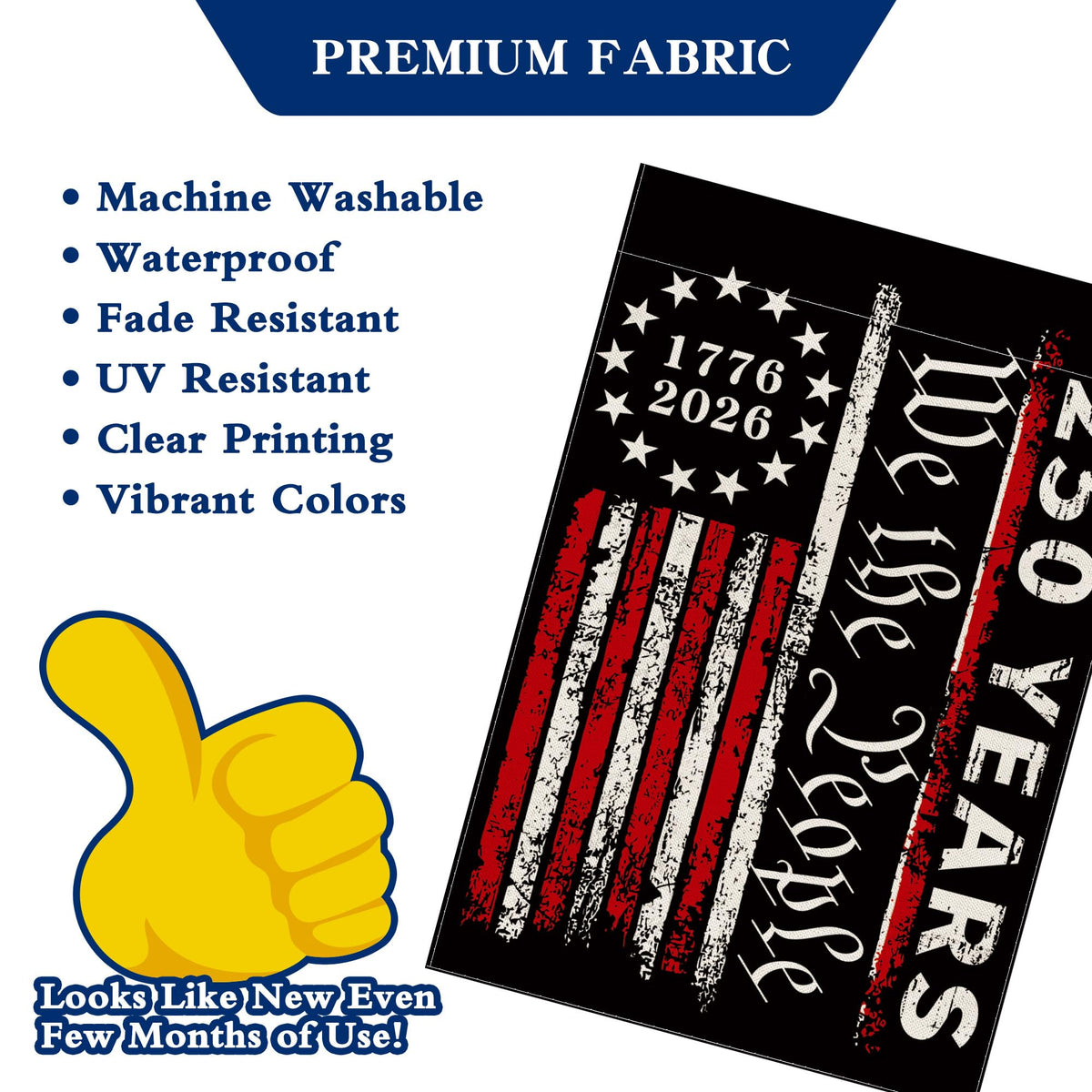 250th Anniversary Garden Flag, 250 Anniversary USA Flag American We the People 250 Years Patriotic Banner 1776-2026 Commemorative 4th of July Yard Sign Double-Sided Waterproof Garden Flag 12x18 Inch