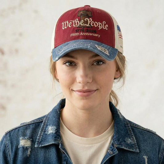 We the People 1776 Vintage Patriotic Baseball Cap – Embroidered Liberty Bell & American Flag Hat – Distressed Cotton “Freedom is Essential” Dad Hat Gift for Men Veterans