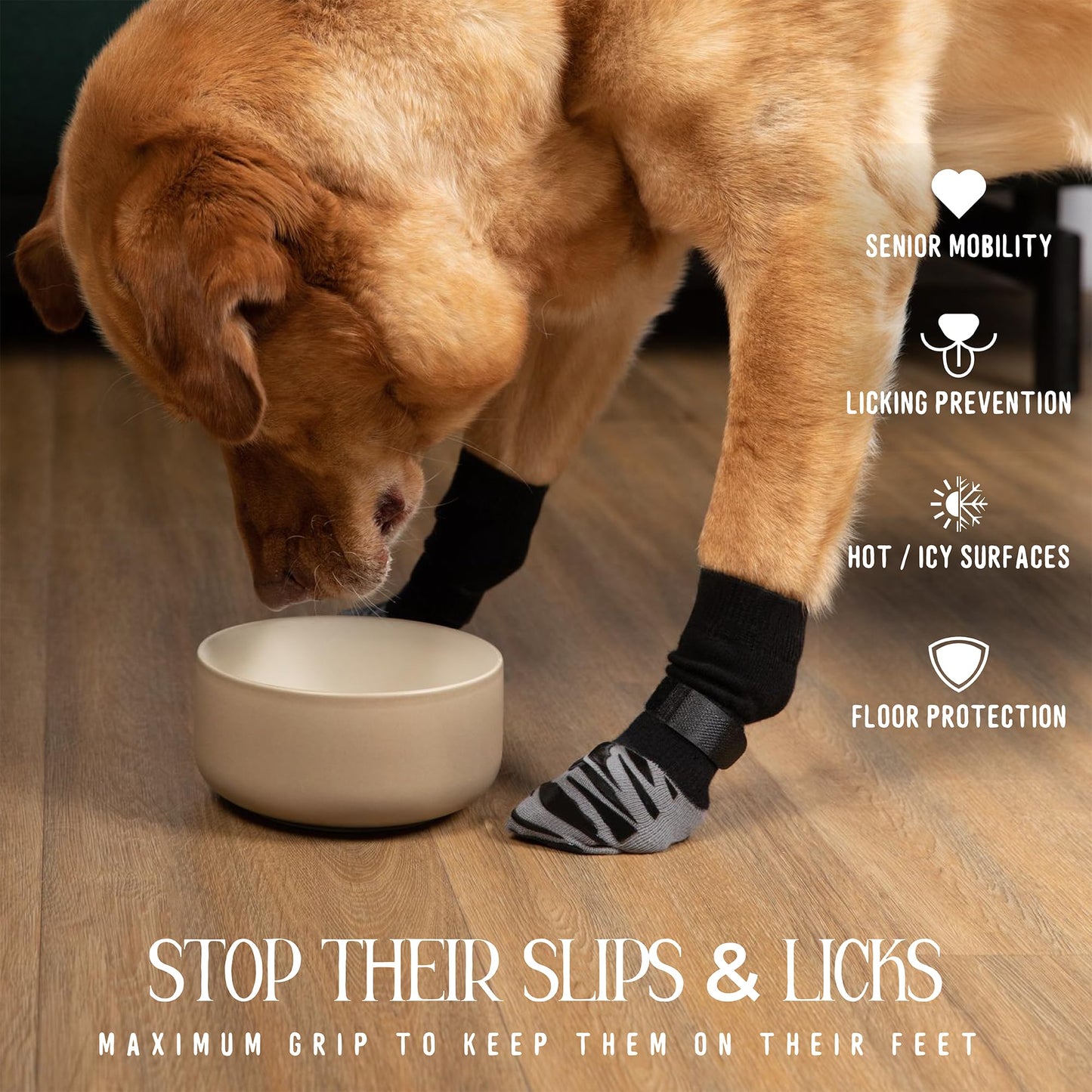 DOK TigerToes Premium Non-Slip Dog Socks for Hardwood Floors - Extra-Thick Grip that Works Even When Twisted - Prevents Licking, Slipping, and Great for Dog Paw Protection - Size Large