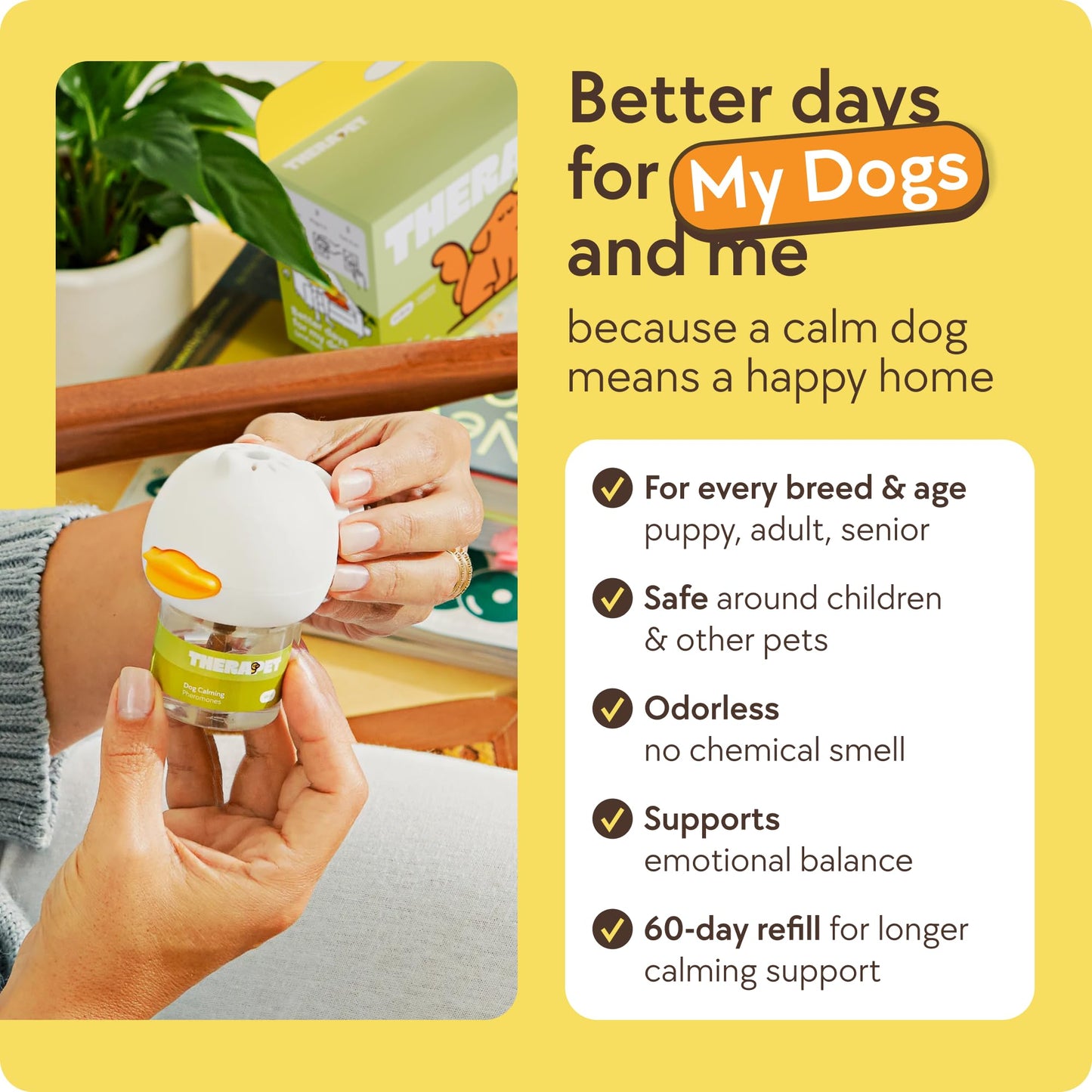 TheraPet MD 60-Day Dog Calming Diffuser Kit - Dog Pheromone Diffuser for Stress, Destructive Behavior, Pee Accidents, Separation Anxiety, Barking, Aggression & Chewing - 60-Day Refills Included