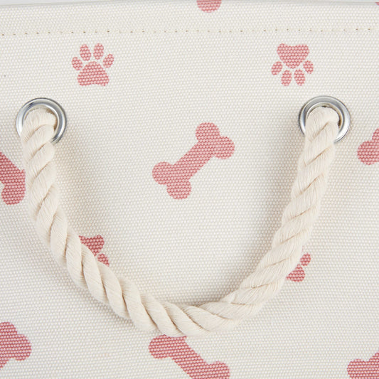Bone Dry Pet Storage Collection Paw and Bone Print, Small Rectangle, 14x8x9", Rose